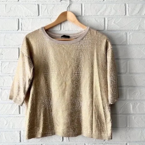 Vero Moda Gold Metallic - Animal Print 3/4 Sleeve Fine Knit Sweater S - Picture 2 of 9